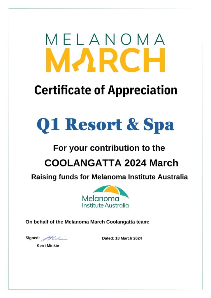 MELANOMA MARCH Certificate of Appreciation 2024 Q1 Resort & Spa
